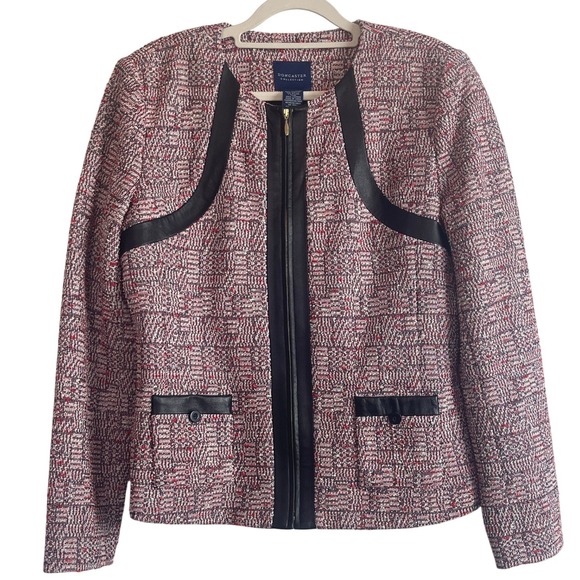Doncaster Collection Jackets & Blazers - 00780 Doncaster Collection Boucle' Jacket Leather Panel Zip Front Career Blazer